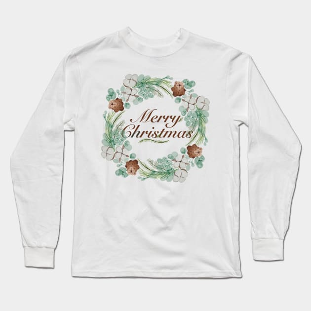 Christmas Watercolor Wreath With Berries Long Sleeve T-Shirt by i am Cuta